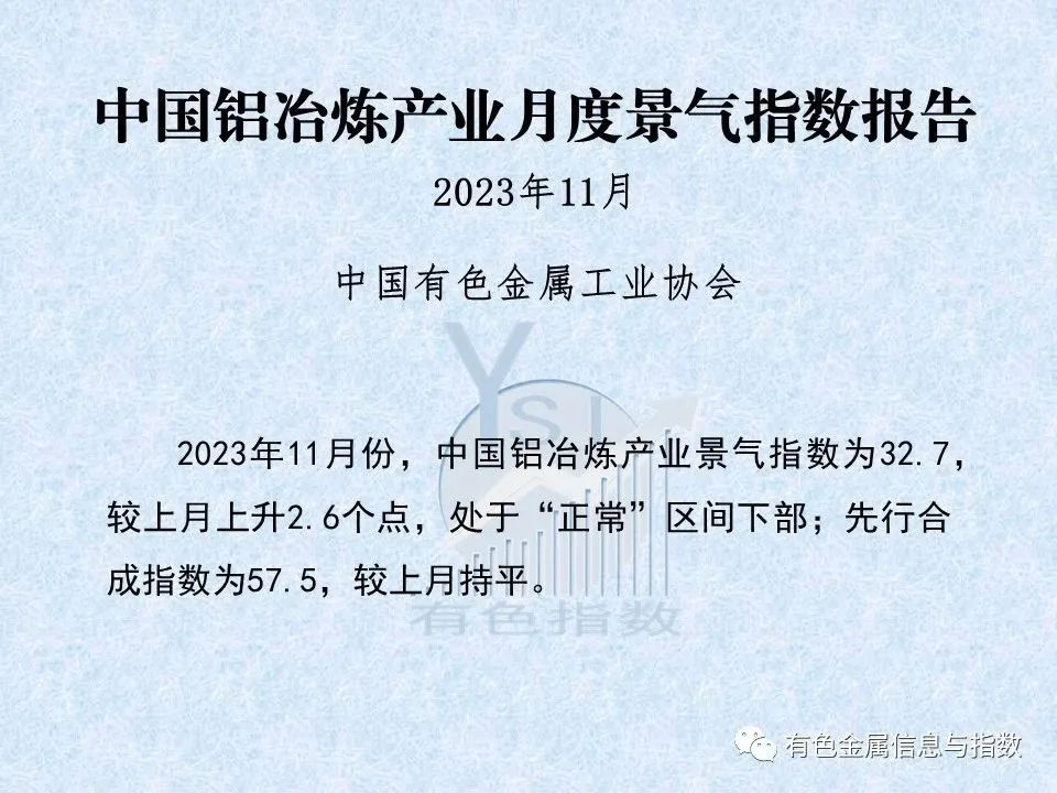 中國(guó)鋁冶煉產(chǎn)業(yè)月度景氣指數(shù)報(bào)告（2023年11月）